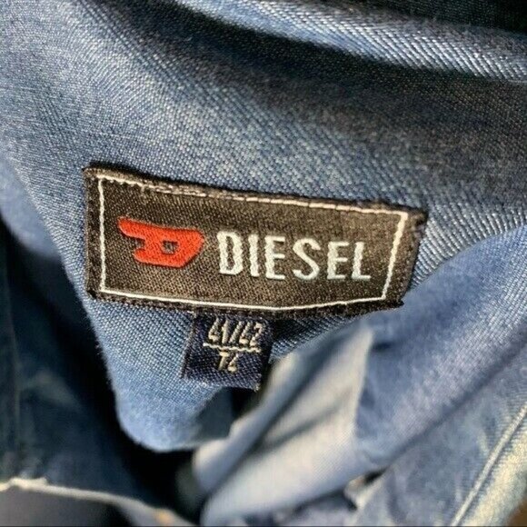 Vintage Diesel Denim Shirt Men Sz 41/42 LT Blue Button Up Casual Long Sleeve - Picture 10 of 12
